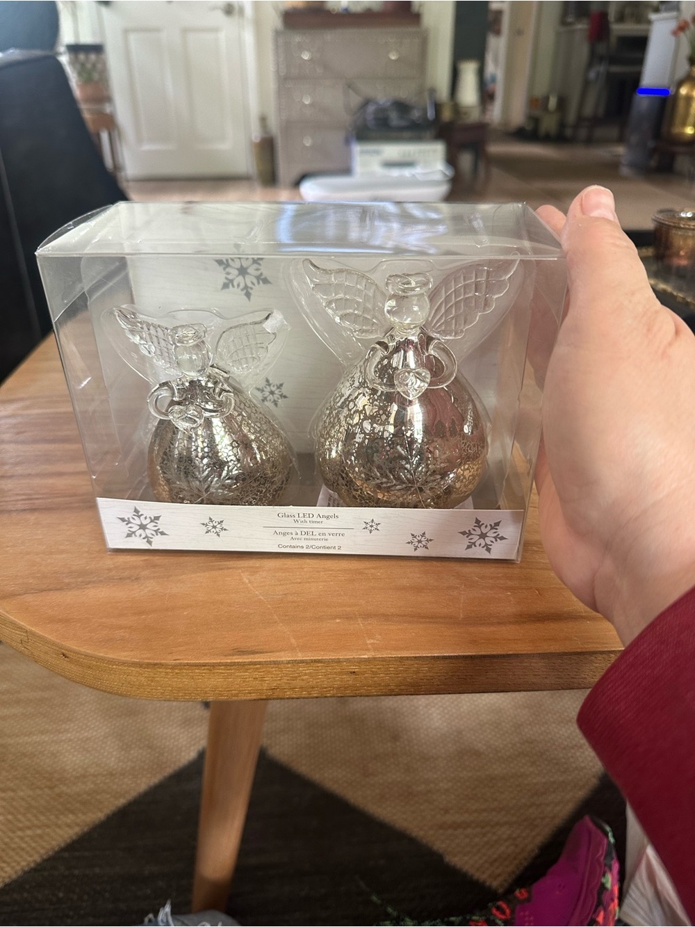 Pier 1 Silver Mercury Glass Angel LED (Set of 2) with timer. New in box - Picture 4 of 4